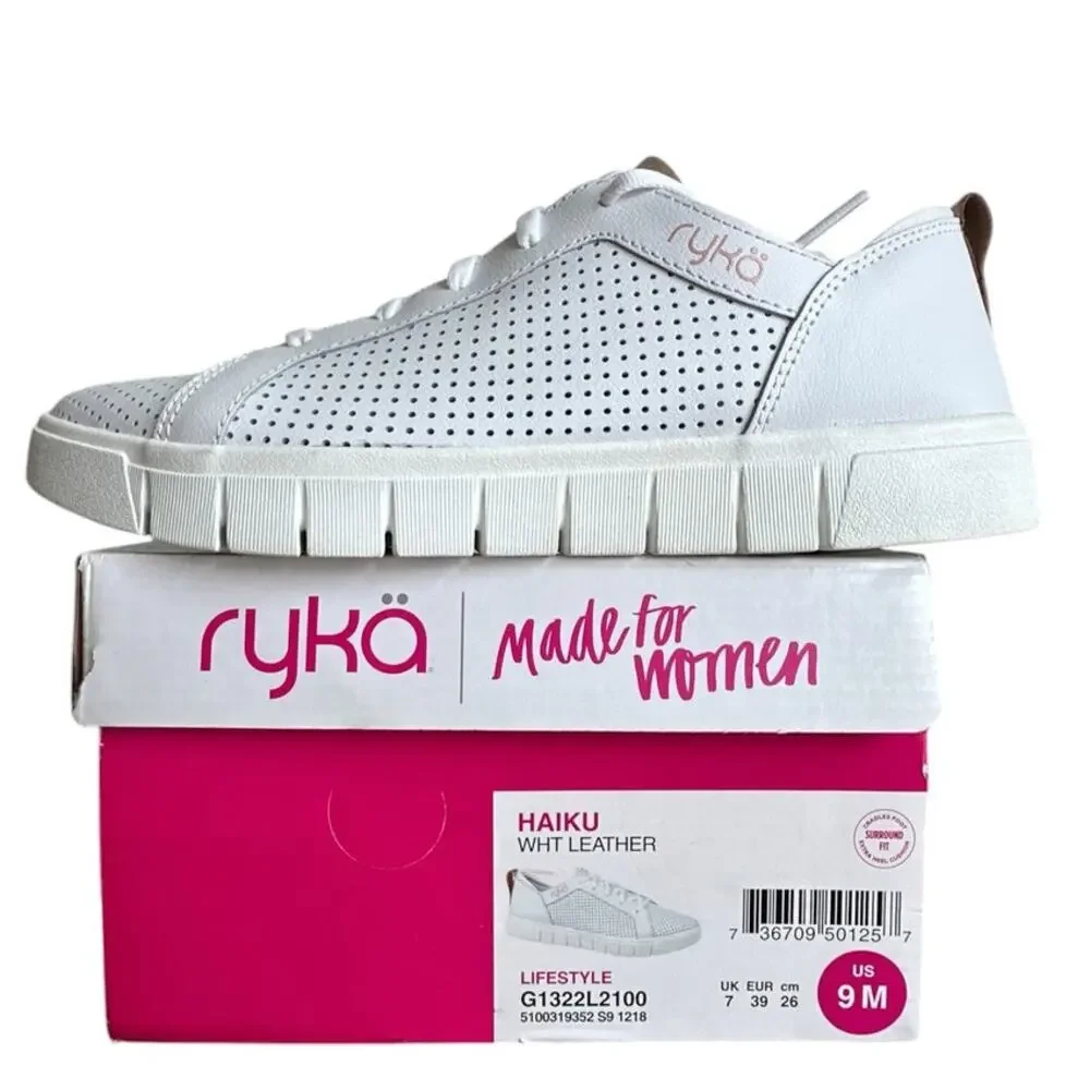 Ryka Haiku Sneakers Women's Size 9 White Leather Perforated Lace Up New Box Shoe
